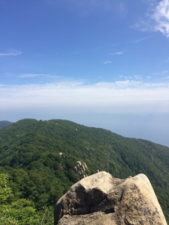 稜線のいたるところに大岩があって、その上に立てます。